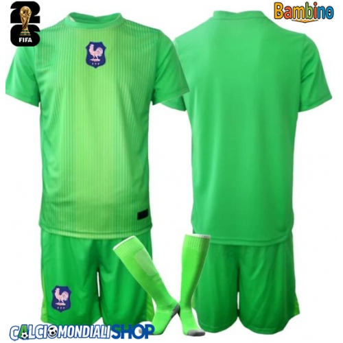Maglie da calcio Francia Portiere Seconda Maglia Bambino Mondiali 2026  Manica Corta + Pantaloni corti)
